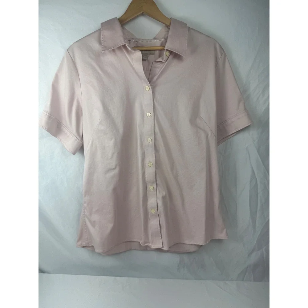 Banana Republic Womens 14 Non-Iron Short Sleeve Button Down Shirt Light Pink - Picture 1 of 9